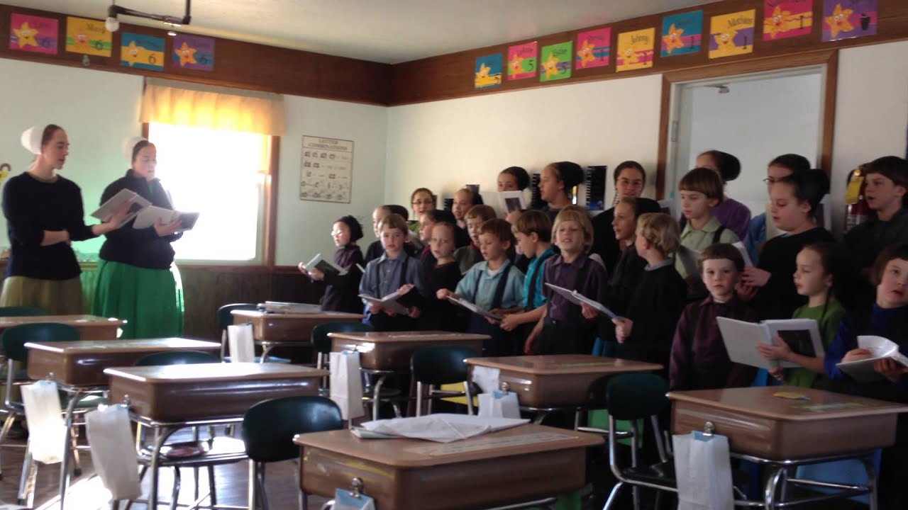 group of Amish children singing