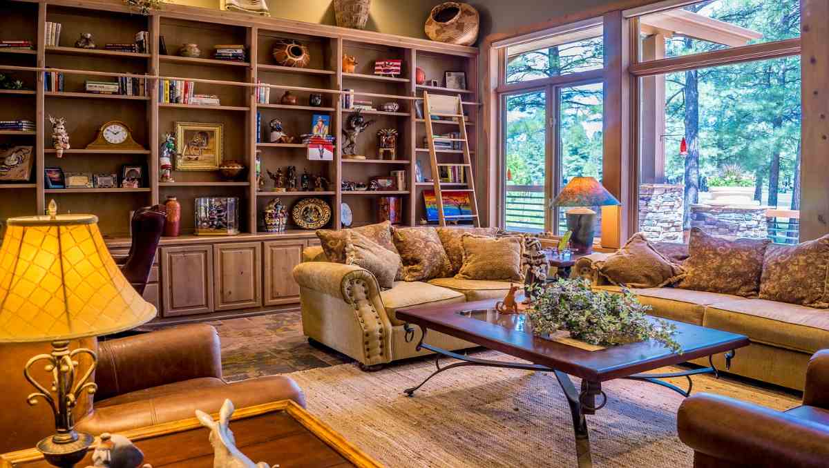 Living room with painted and stained furniture