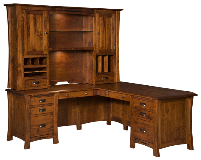 The Arts and Crafts L Shaped Desk is an exemplary Amish desk with or without a hutch