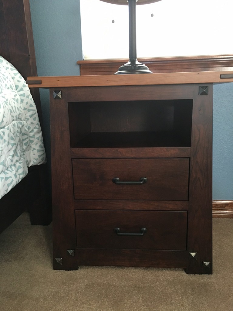 Encada Nightstand from the Encada Bedroom Set in rustic cherry with Burnt Umber stain—Amish Furniture Factory