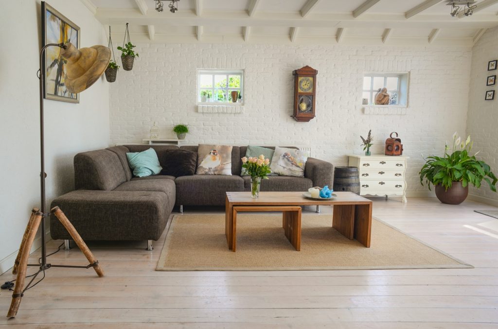 Living room with gray couch