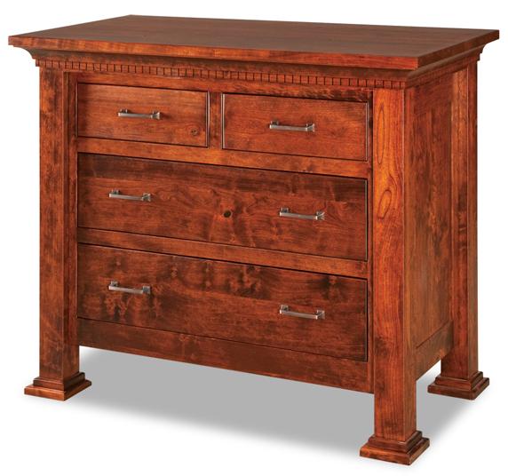 This chest of drawers has a cornice with dentils just beneath the top