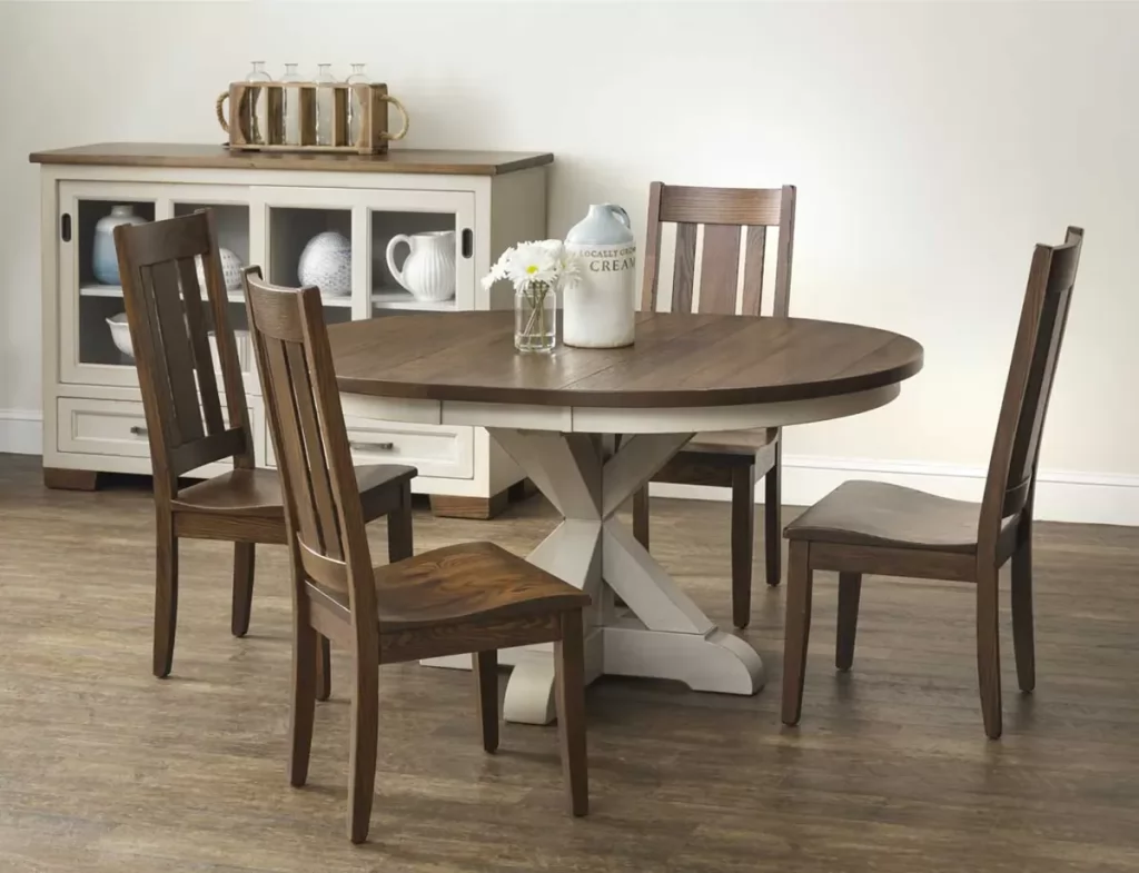 Wooden round table with 4 chairs