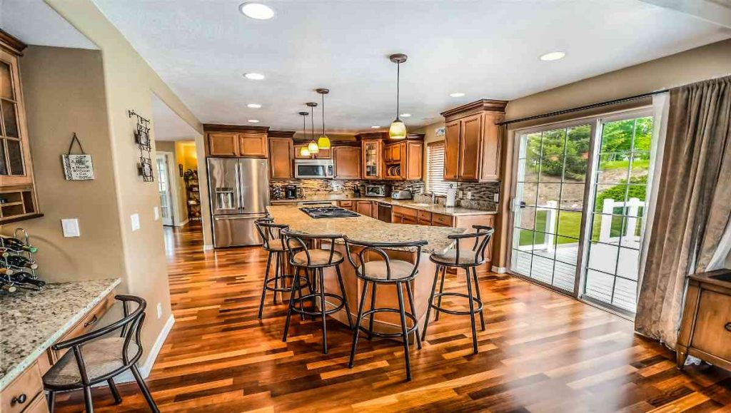 Kitchen island and barstools made of wood