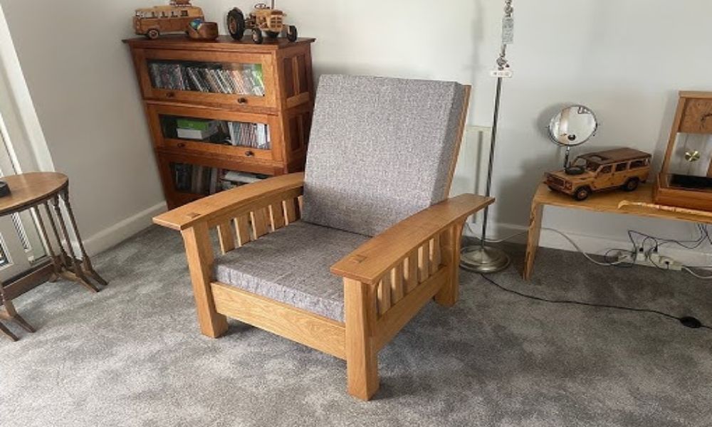 Morris chair with gray upholstery