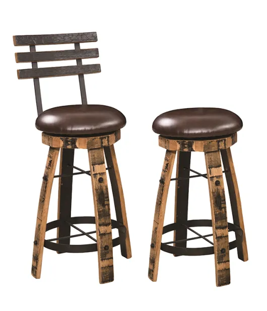 112 Round Bar Stool with Stave Back (Flat Steel)