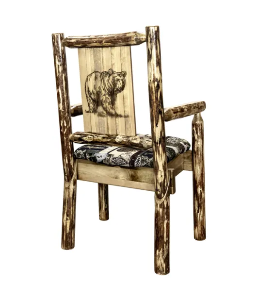 Glacier Country Captain's Chair with Upholstery and Laser Engraved Design