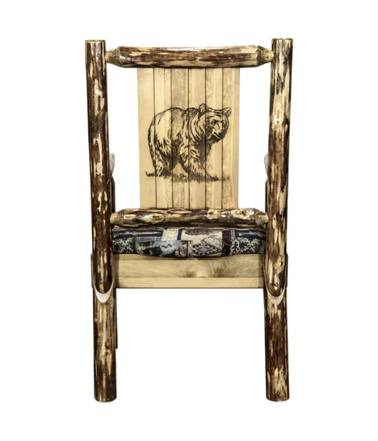 Glacier Country Captain's Chair with Upholstery and Laser Engraved Design