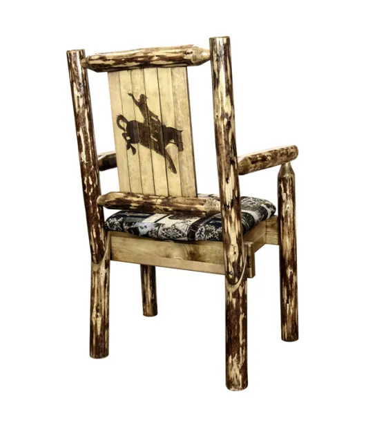 Glacier Country Captain's Chair with Upholstery and Laser Engraved Design