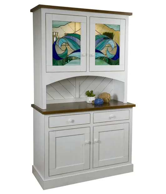 Ocean Front 2 Door Hutch with Leaded Glass