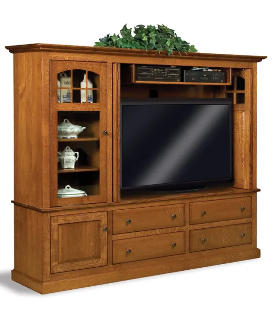 Forks Contemporary Mission 2 Piece TV Cabinet with Bi-Fold Pocket Doors & Stereo Cabinet