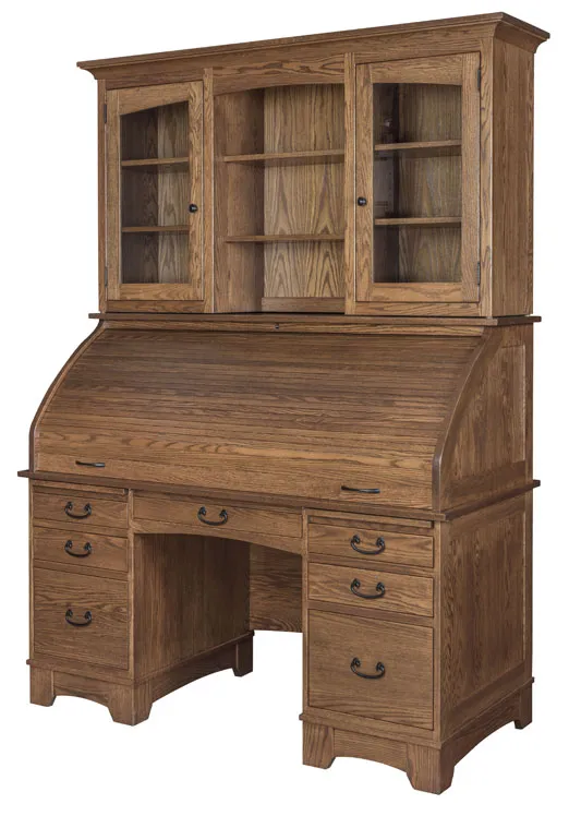 60" Noble Mission Rolltop Desk with Hutch