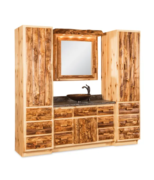 Fireside Rustic Bathroom Vanity with Towers and Medicine Cabinet