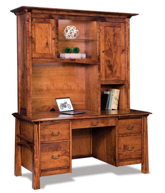 Artesa Double Pedestal 5 Drawer Desk with Hutch Top