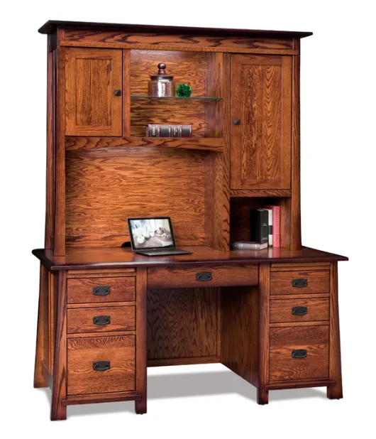 Grant Double Pedestal 7 Drawer Desk with Hutch Top