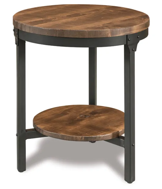 Houston 22" Round Steel & Wood End Table