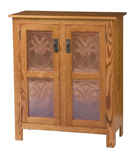 Mission Style 2-Door 2-Copper Panel Pie Safe