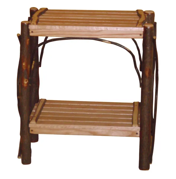 Hickory End Table Slatted Shelves