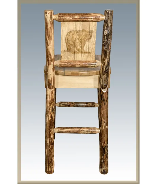 Glacier Country Barstool with Back and Laser Engraved Design