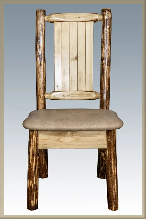 Glacier Country Side Chair with Upholstery and Laser Engraved Design