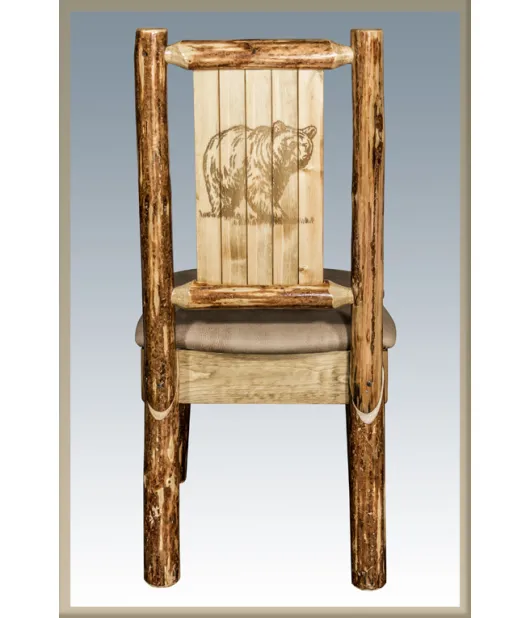 Glacier Country Side Chair with Upholstery and Laser Engraved Design